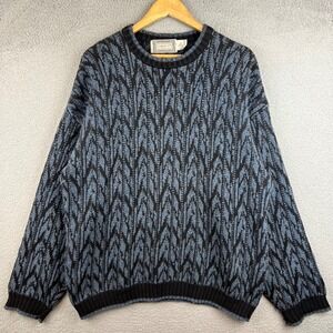 Concrete Mix Vintage Mens Large Blue Black Geometric Knit Crewneck Sweater 90s